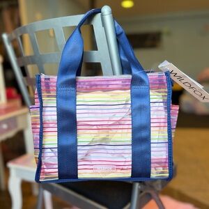 Wildfox Rainbow Striped Tote with Navy Handles